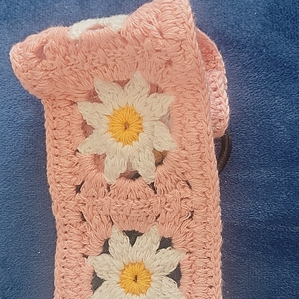 Floral Crochet Headband - Pink and White Daisy